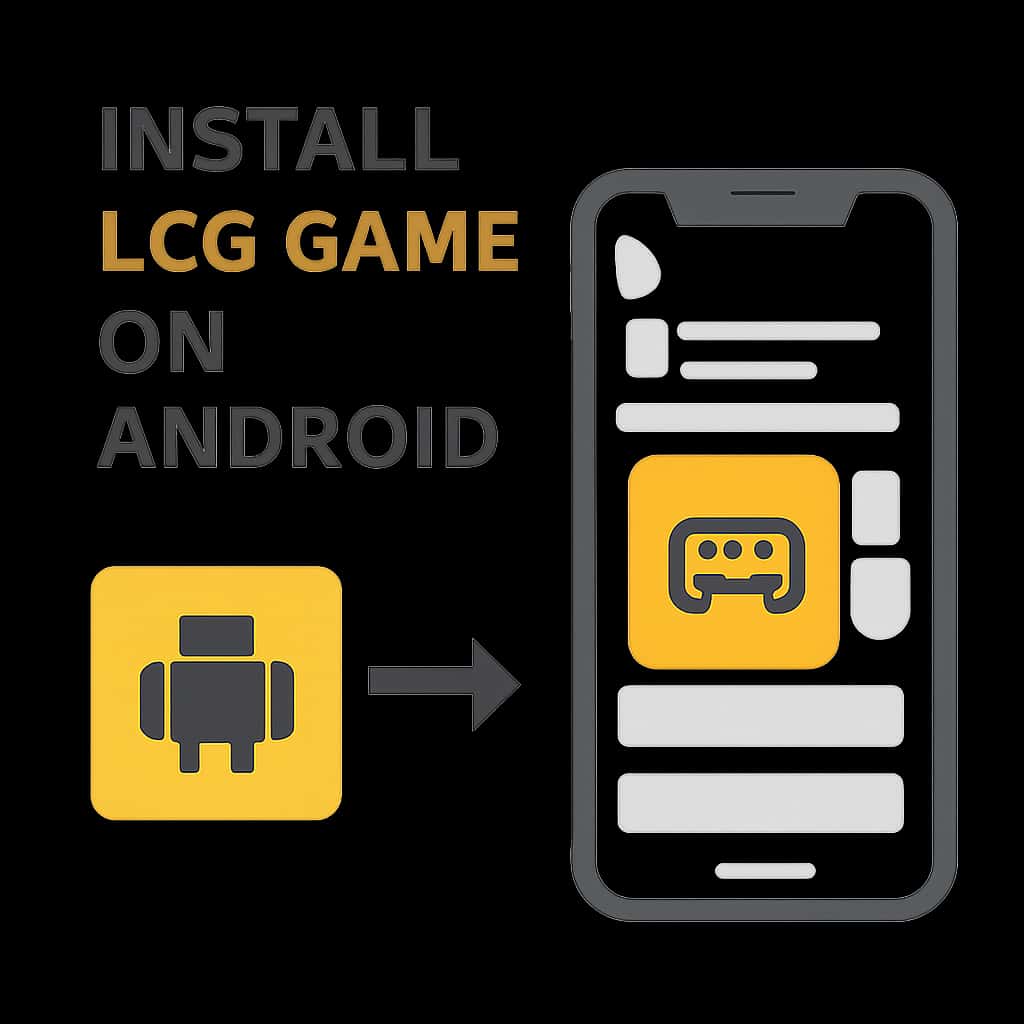 An illustration showing the steps to install LCG Game on Android.