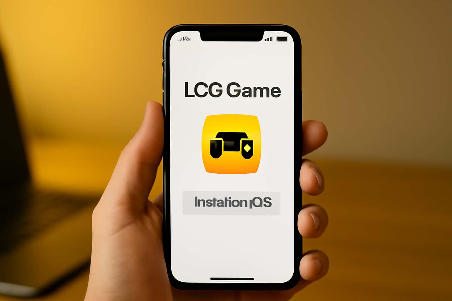 A visual guide showing the installation process of LCG Game on an iOS device.