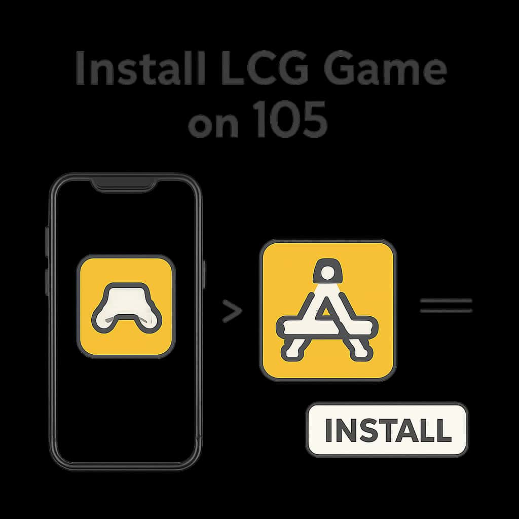 An educational diagram for the installation steps of LCG Game on iOS.