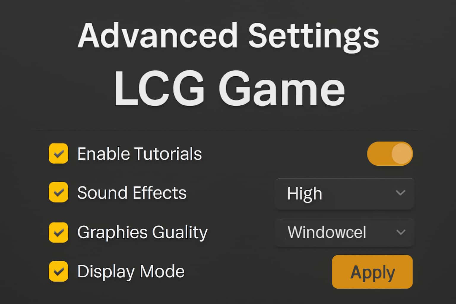 A visual representation of advanced settings in LCG Game, showcasing customization options.