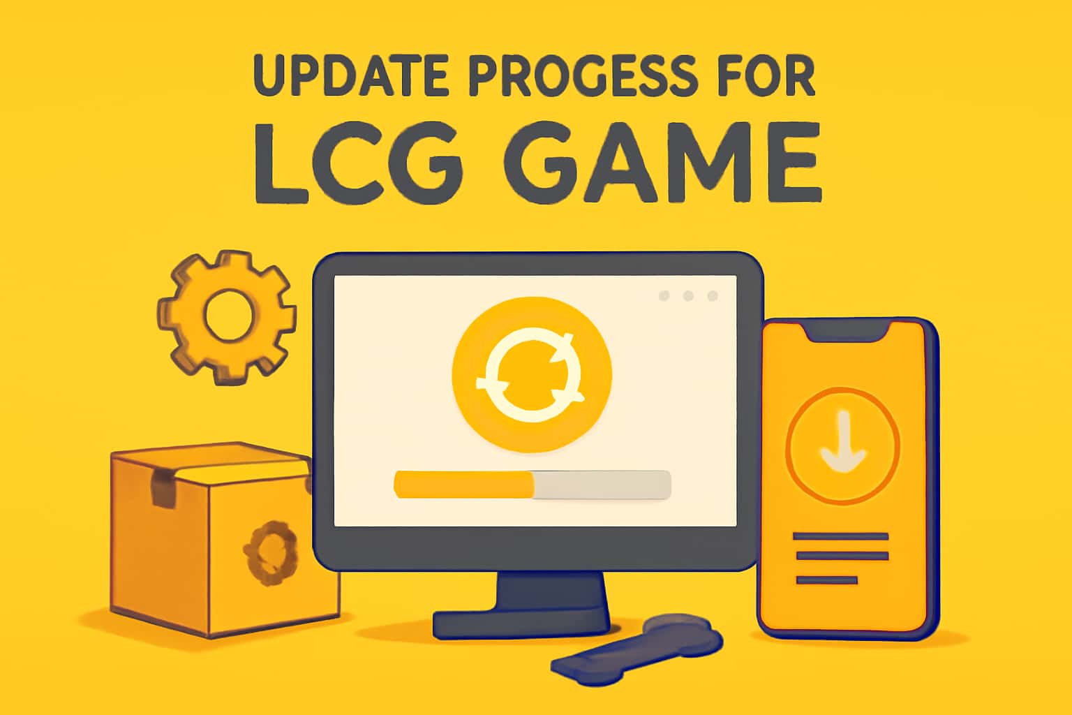 Illustration of an update process for the LCG Game, showcasing the game's logo.